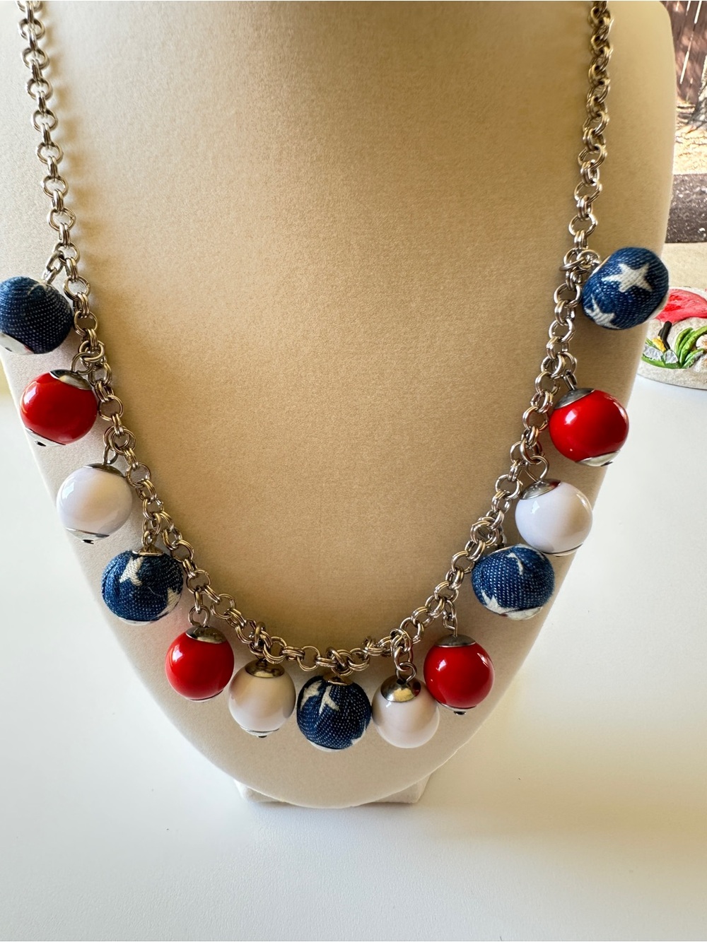 Patriotic Red White and Blue Beaded Statement Necklace - Picture 9 of 11